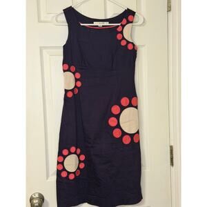 Boden Navy Appliqué Polka Dot Shift Dress Sleeveless Mod Style US 2